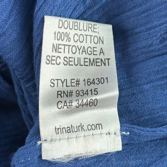 Trina Turk Blue Embroidered Boho Cotton Lined Floral Tunic Dress Size 6 NEW - Picture 6 of 15